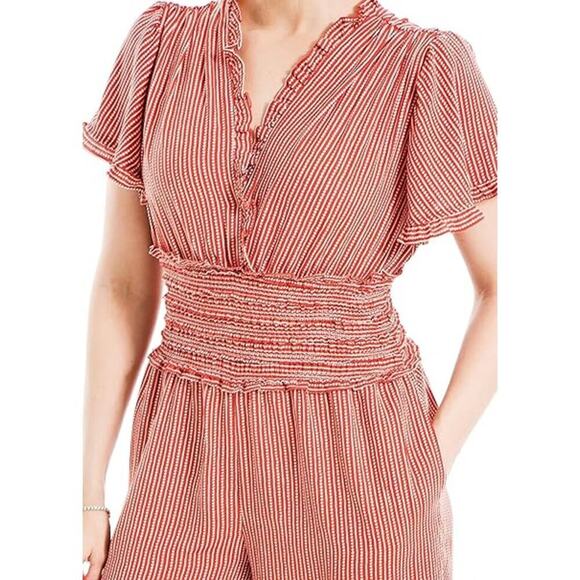 Max Studio Red Stripe Smocked Waist Jumpsuit – Size XL (EUC) - Picture 2 of 10